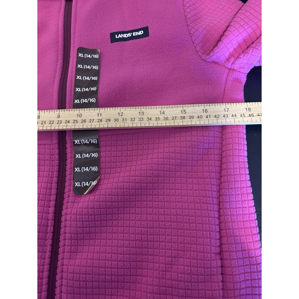 Lands' End Fleece Jacket Girls XL 14-16‎ Red Full Zip Waffle Grid Blue Trim - Picture 7 of 7